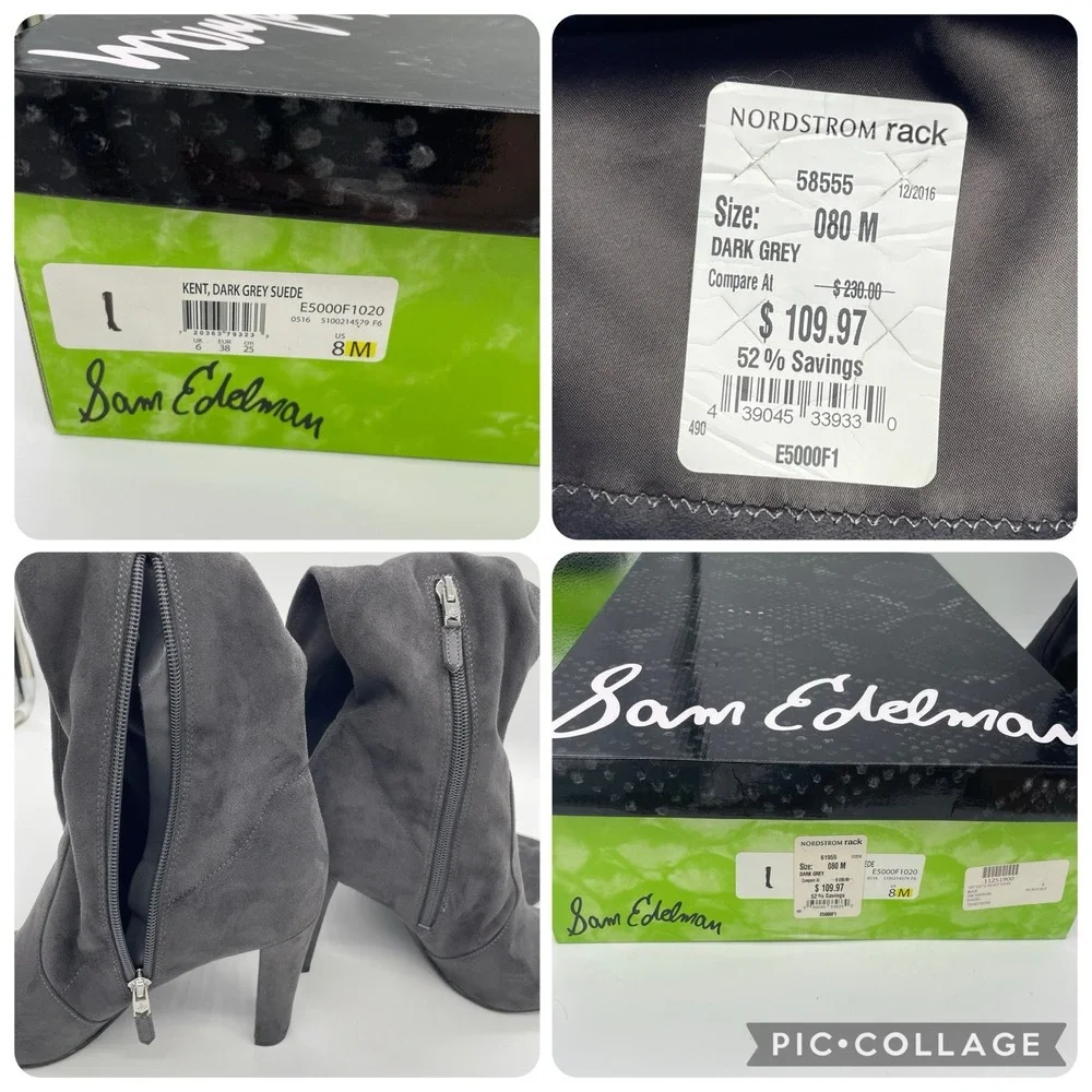 Sam Edelman Womens 8 Boots Kent Over the Knee Dark Gray Soft Vegan Suede Hi Heel